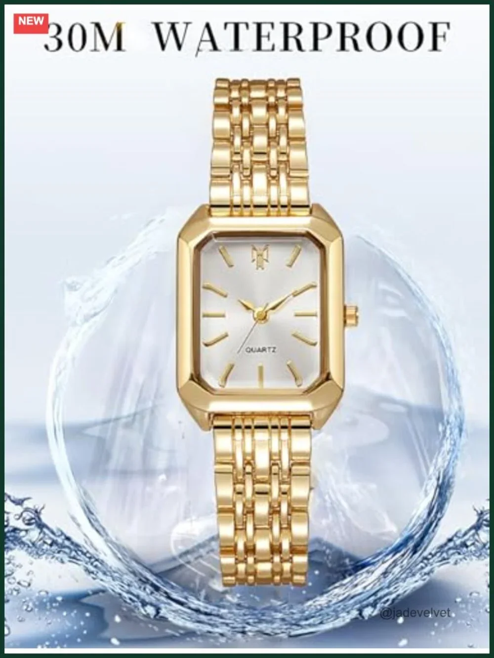 Women's Quartz Wrist Watch Gold Steel Strap Rectangle Dial Casual